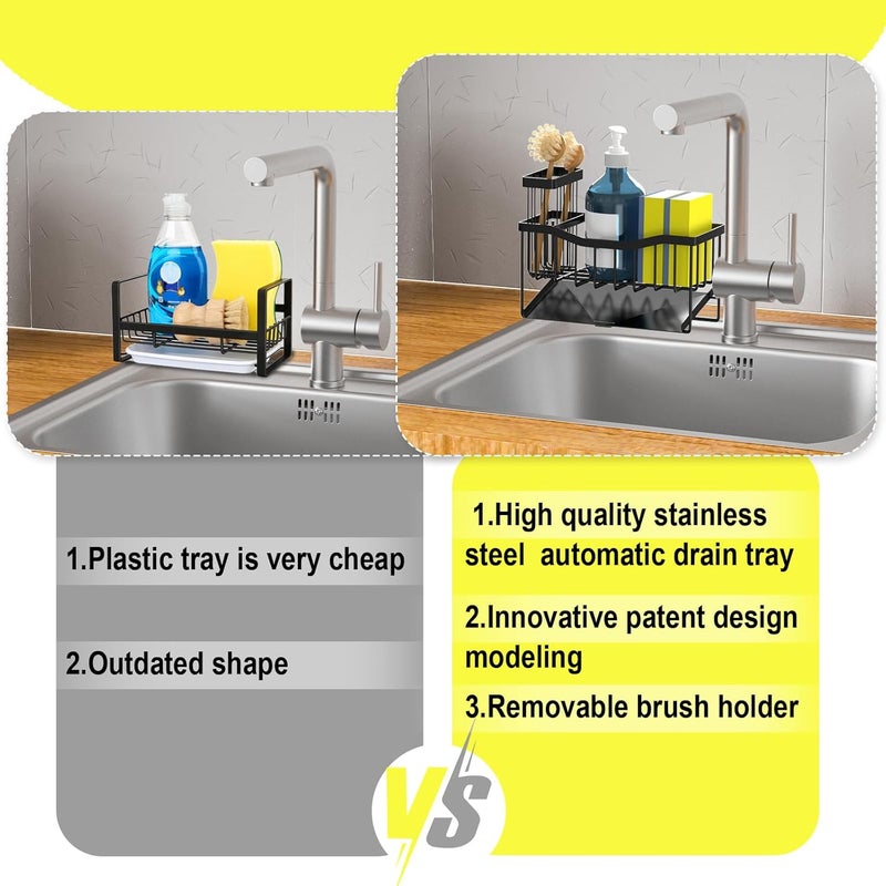 Fssvcd Maifan Sink Caddy Sponge Holder for Kitchen with Brush Holder and Stainless Steel Self Drain Tray, Rustproof Kitchen Sink Organizer for Sponge, Soap Dispenser Storage Accessories - Image 4